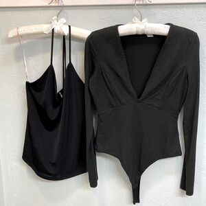 Two Black Stretchy Tops size Small. Both V-Neck Forever 21 and Iris Brand.